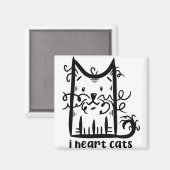 巻き毛のボサボサ猫 私は猫が大好き マグネット (正面/裏面)