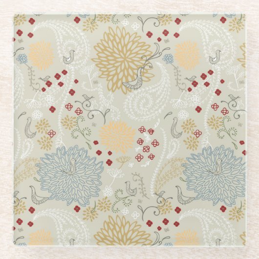 巻き毛の庭を表示するパターン ガラスコースター (正面)