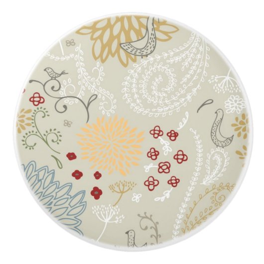 巻き毛の庭を表示するパターン セラミックノブ (正面)