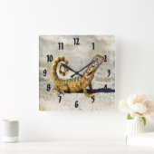 巻き毛の後につかれたトカゲ スクエア壁時計 (ホーム)