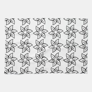 巻き毛の花模様-白の黒 キッチンタオル