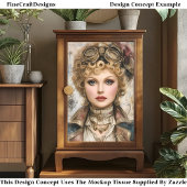 巻き毛スチームパンク女性コラージュDM1Rデコページ 薄葉紙