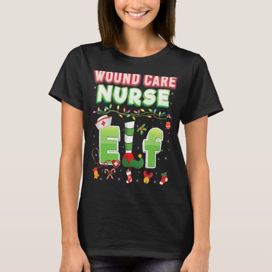 巻き気にナース小妖精や小人クリスマスライトセーター醜い Tシャツ (正面)