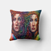 巻カラフル毛の双子ポートレート クッション (裏面)