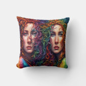 巻カラフル毛の双子ポートレート クッション (正面)