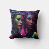 巻カラフル毛の女性の二重ポートレート クッション (正面)