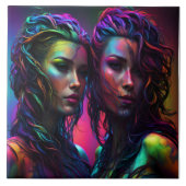 巻カラフル毛の女性の二重ポートレート タイル (正面)