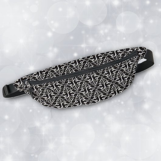 巻物クラシック白黒ダマスク柄 ファニーパック
