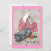 巾着かわいらしピンクヒール招待状誕生日/任意 招待状 (正面)