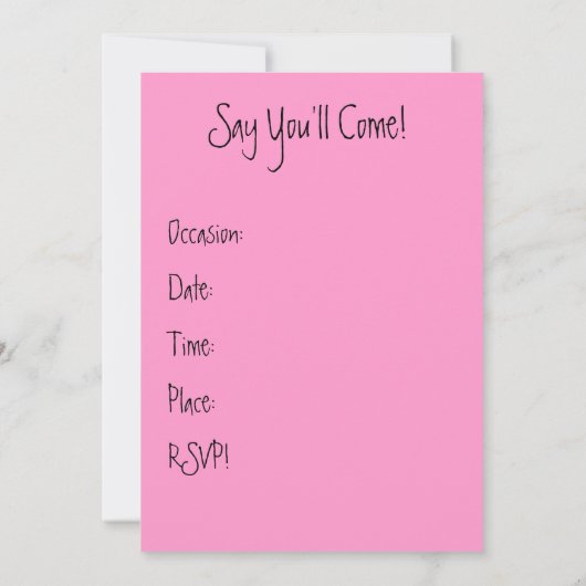 巾着かわいらしピンクヒール招待状誕生日/任意 招待状 (裏面)