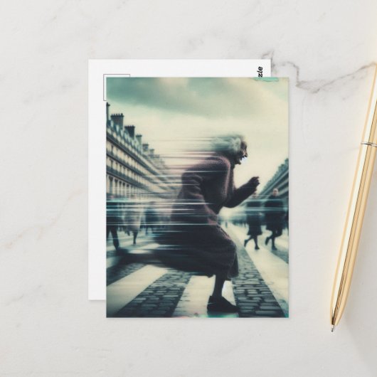 市おもしろいの愛らしい走おばあさん ポストカード (正面/裏面インサイチュ)