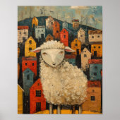 市お洒落の羊フォーク美術油絵 ポスター (正面)