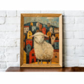 市お洒落の羊フォーク美術油絵 ポスター