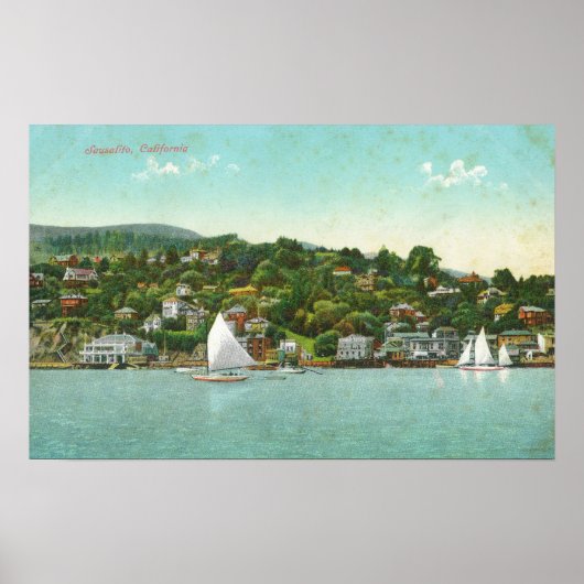 市のウォーターフロントビュー、帆船 ポスター (正面)