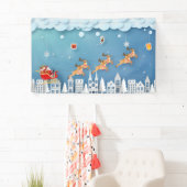 市のクリスマスの上で紙で切ったサンタとトナカイ 横断幕 (インサイチュ)