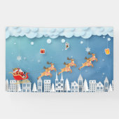 市のクリスマスの上で紙で切ったサンタとトナカイ 横断幕 (横)