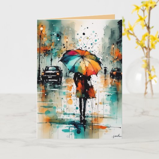 市の夏の雨2 カード (黄色い花)