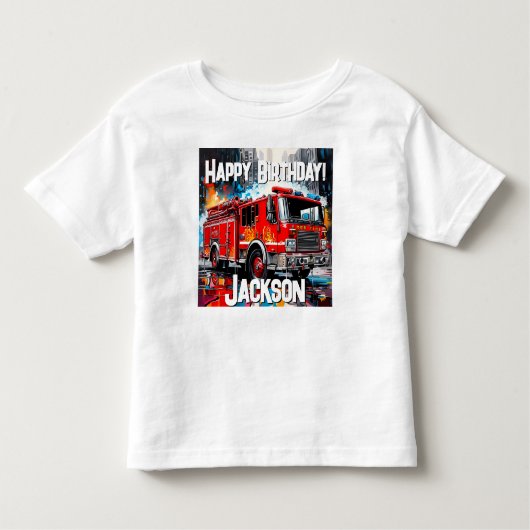 市の消防車 トドラーTシャツ (正面)