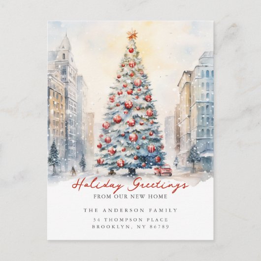市の通りクリスマスの新しい住所のお知らせ 案内ポストカード (正面)