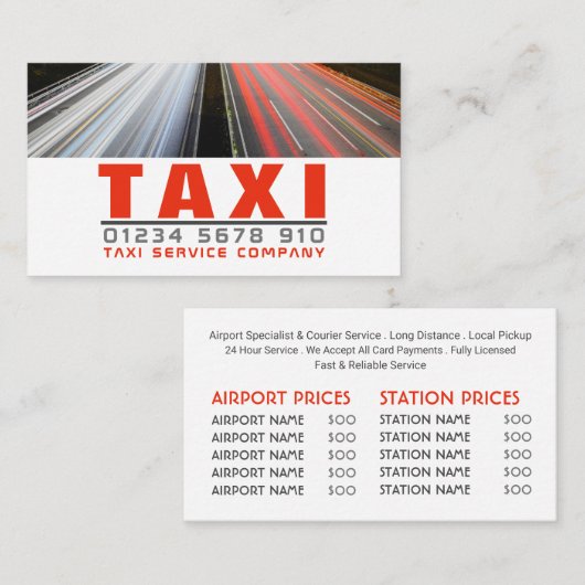 市の通りライト、タクシーのタクシー会社、価格表 名刺 (正面/裏面)