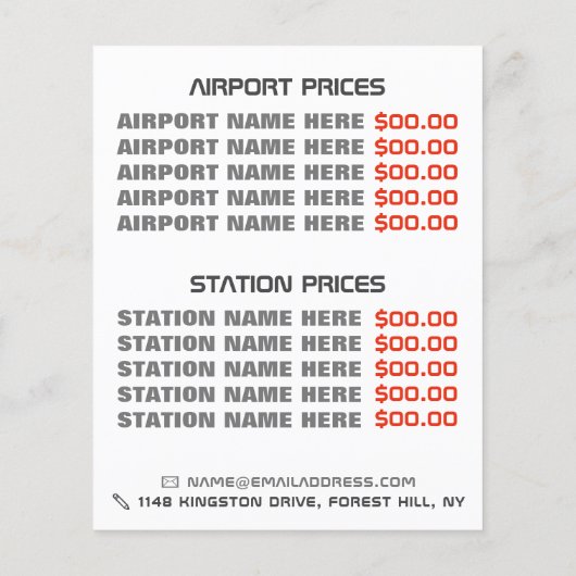 市の通り灯，タクシーのタクシー会社，価格表 チラシ (裏面)