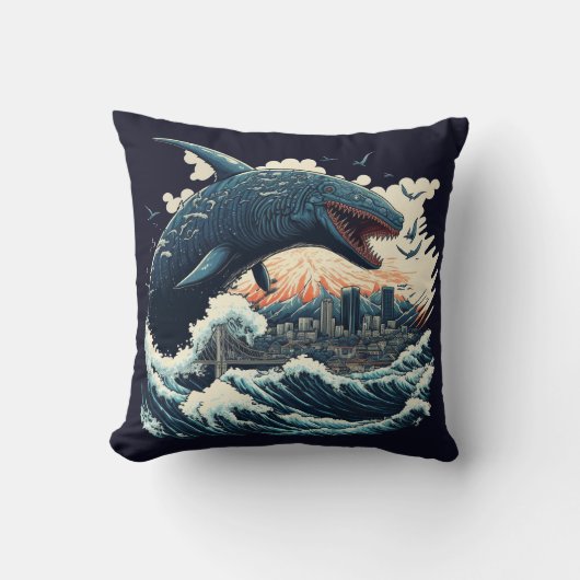 市を襲う寿司鮫の怪物 クッション (正面)