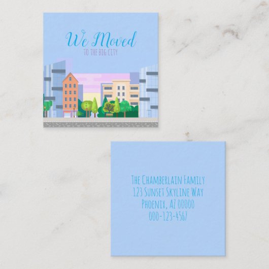 市カラフルのスカイライン私たちは自宅住所の変更を移動 スクエア名刺 (正面/裏面)