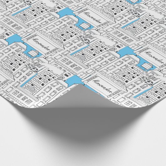 市パーソナライズされたのスカイラインヴィンテージ手書き ラッピングペーパー (角)