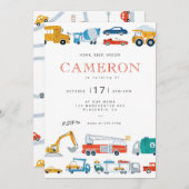 市モダン交通誕生日パーティー招待状 招待状 (正面/裏面)