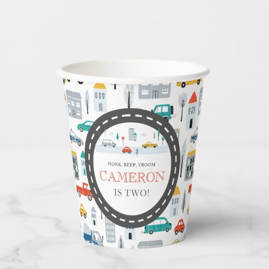 市モダン交通誕生日パーティー 紙コップ (正面)