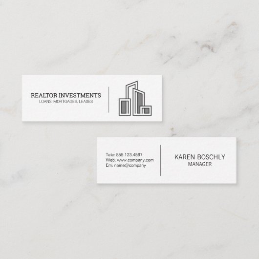 市モダン建物ロゴ | 不動産仲介業者投資家 スキニー名刺 (正面/裏面)