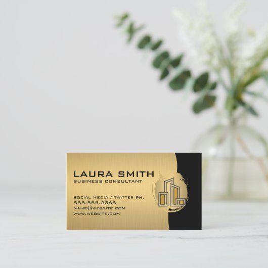 市モダン建物ロゴ 名刺 (スタンド正面)