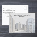 市モダン建築カスタム事業 ポストカード<br><div class="desc">カスタマイズプロフェッショナルの動く告知はがきあなたの会社の名前をカスタムするとメッセージの下の都市建物の美しい建築ラインスケッチ。私たちのオフィスは新しい建物に移動した、アドレス帳を更新してください。このハガキの裏にクライアントマーケティング用の新しい情報を記入し連絡てください。</div>