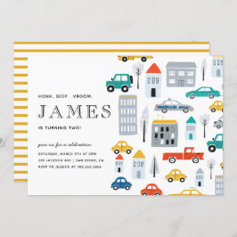 市交通少年の車2番目の誕生日パーティー 招待状