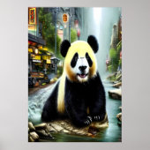 市内のパンダと水 | AIアートポスター ポスター (正面)