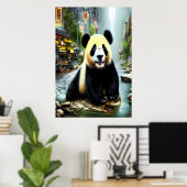 市内のパンダと水 | AIアートポスター ポスター (ホームオフィス)