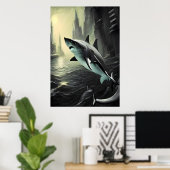 市内の奇妙なサメ | AIアートポスター ポスター (ホームオフィス)