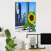 市内の屋根の上のひまわり | AIアートポスター ポスター (ホームオフィス)