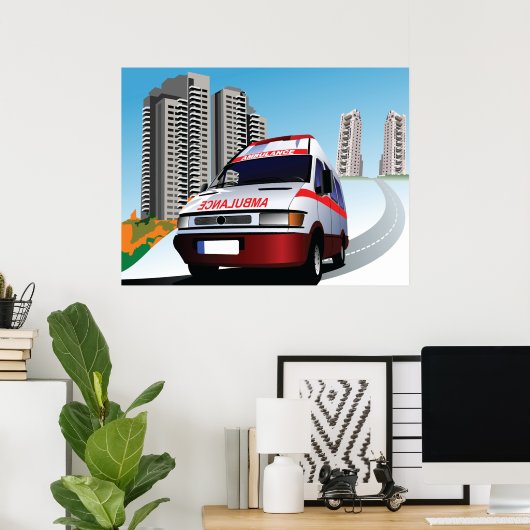 市内の救急車 ポスター (ホームオフィス)