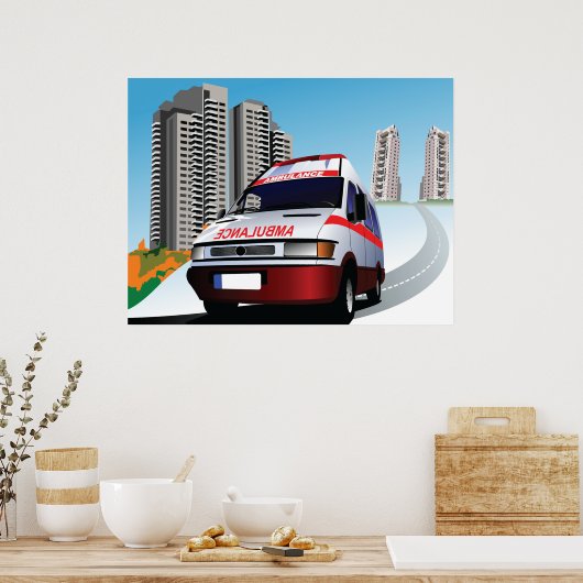 市内の救急車 ポスター (キッチン)