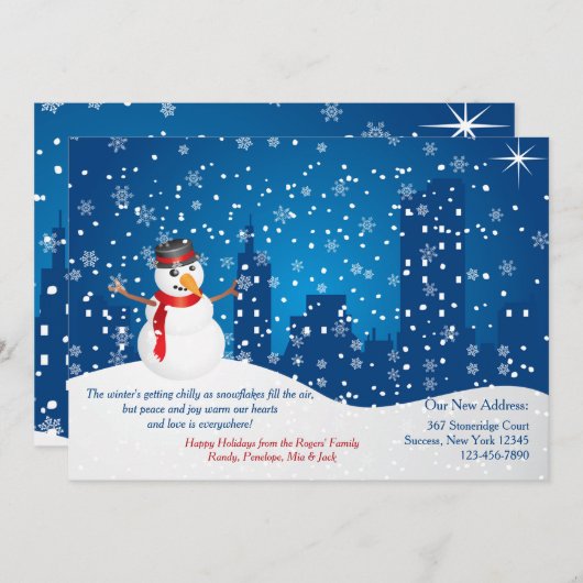 市内の雪だるまがお引越しします！ホリデーシーズンのお知らせ シーズンカード (正面/裏面)