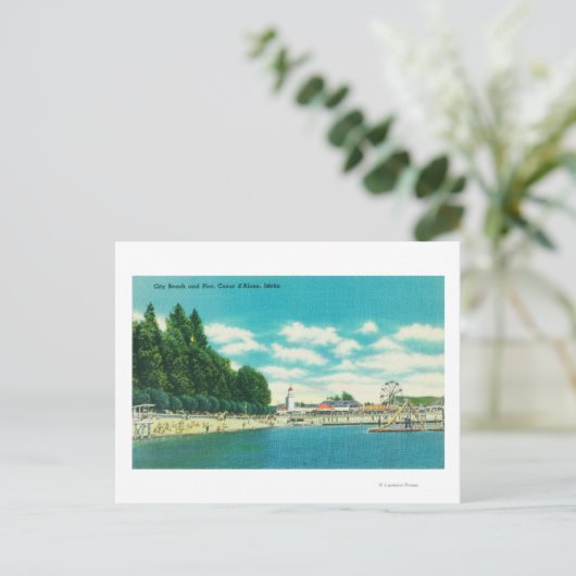 市内ビーチと桟橋の景観 ポストカード (スタンド正面)