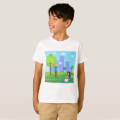市内公園でのソーシャルメディアコミュニケーション Tシャツ (正面フル)
