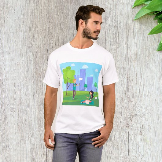 市内公園でのソーシャルメディアコミュニケーション Tシャツ