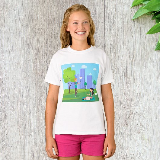 市内公園でのソーシャルメディアコミュニケーション Tシャツ