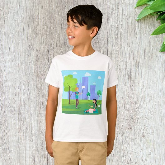 市内公園でのソーシャルメディアコミュニケーション Tシャツ
