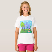 市内公園でのソーシャルメディアコミュニケーション Tシャツ (正面フル)