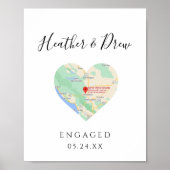 市内地図ハート結婚の婚約カスタムギフトポスト ポスター (正面)