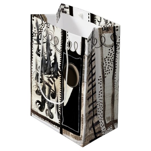 市内言語（白黒） ミディアムペーパーバッグ (正面アングル)