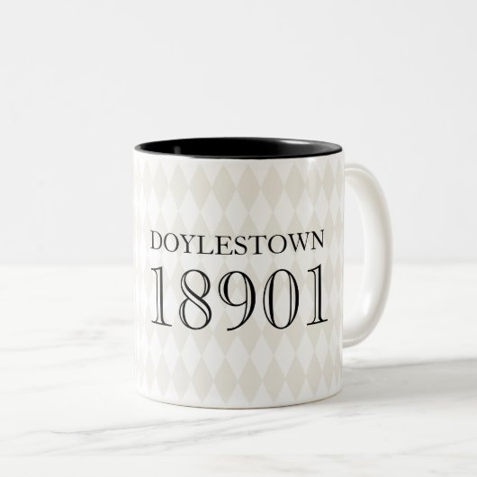 市区町村の郵便番号を移動する新しい家実在屋区のクラシック ツートーンマグカップ (正面右)